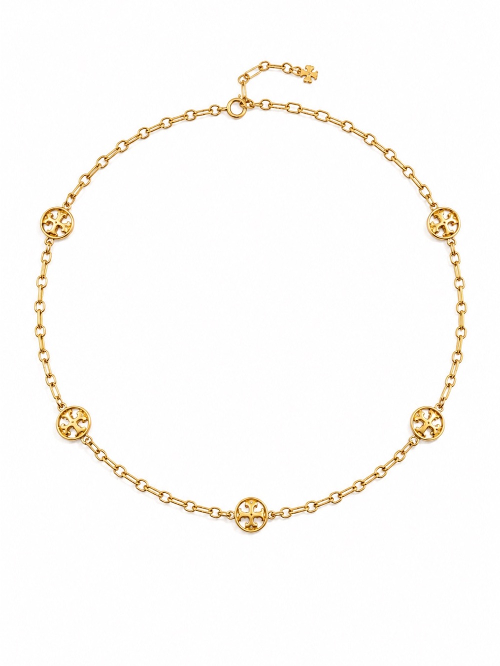 Tory Burch Gold Tone Logo Station Chain Necklace
